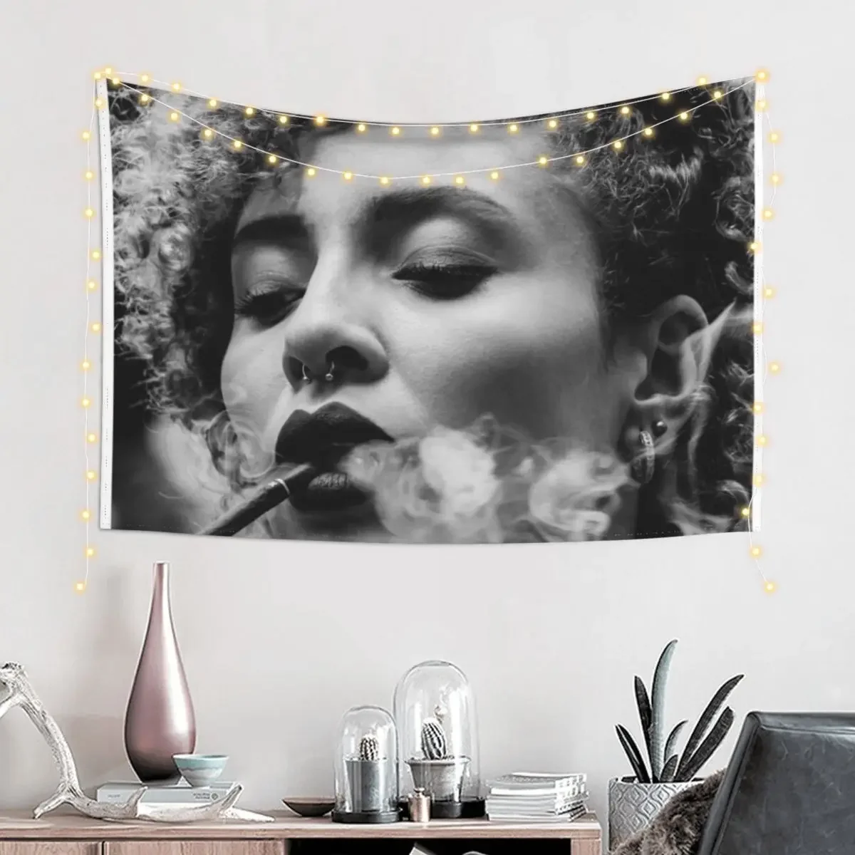 Cool Girl Smoking Black And White Photo Tapestry Room Decorations Decor Home Tapestry