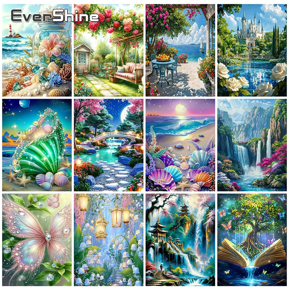 EverShine Diamantmalerei, Meereslandschaft, Acryl-Bastelbedarf, Stickerei, Wasserfall, Mosaik, Blumen, Kreuzstich, Heimdekoration
