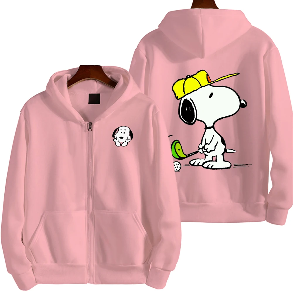 Snoopy plays golf Cartoon Anime Women Zip Up Hoodie Jacket Spring Autumn 2024 New Fashion Men Sweatshirt Couple Oversized Coats