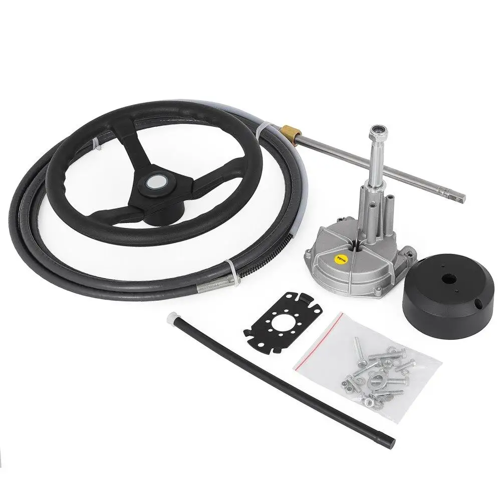 for boat Steering Cable 12' Outboard Steering Cable 12 Feet Mechanical Rotary Steering Kit with 13 Inch Wheel for boat Steering