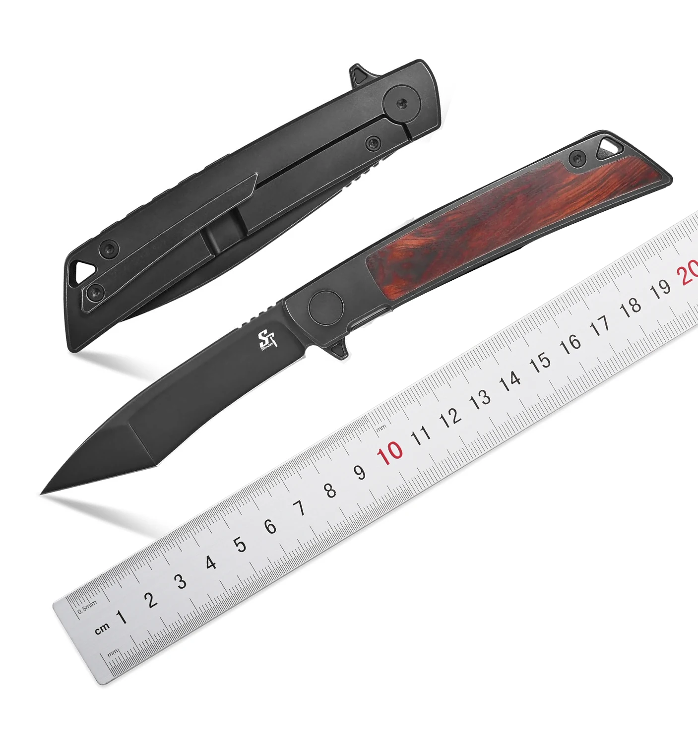 

Sitivien ST777 Pocket Folding Knife,Handmade M390 Black Stonewashed Steel Blade,American Desert Ironwood Handle EDC Tool Knife