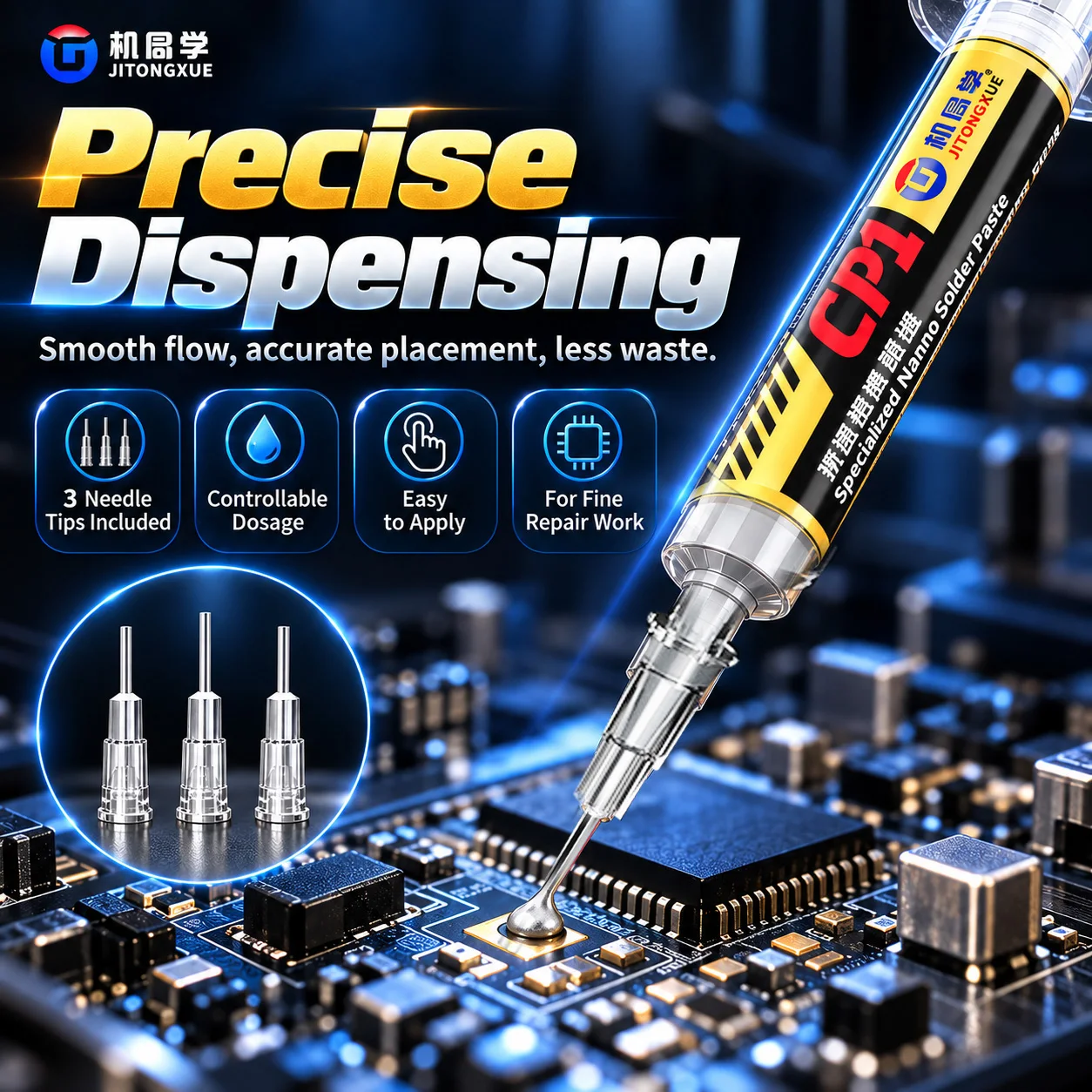 JTX CP1 Nano Solder Paste Syringe Solder Cream 183℃ Melting Point High Activity Nano Compound For PCB IC Chip Flying Wire Solder