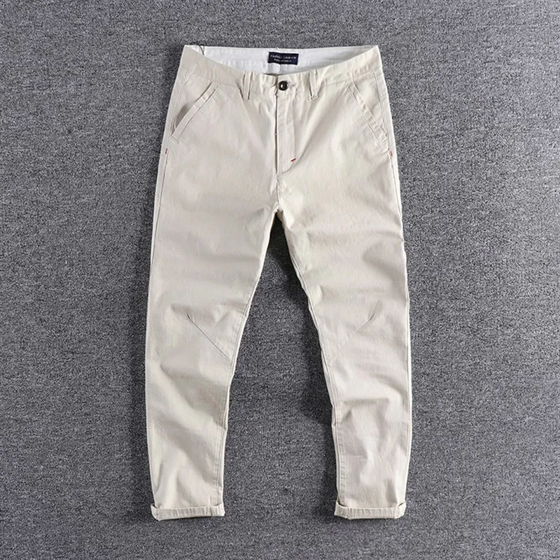 

Slim Fit Men's Casual Pants Nine-Tenths Thin Fashionable Summer Casual Trousers mid Waist Washed Processed Travel Style