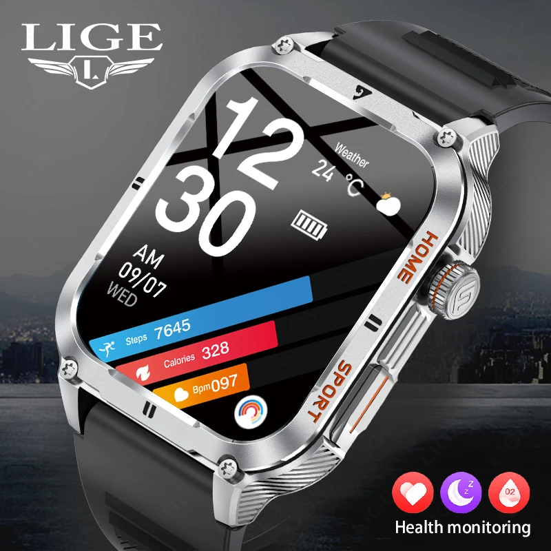 

LIGE Smart Watch Men 2.01-inch Outdoor Sports Heart Rate Monitoring Waterproof Watches Bluetooth Call Smartwatch For Android iOS