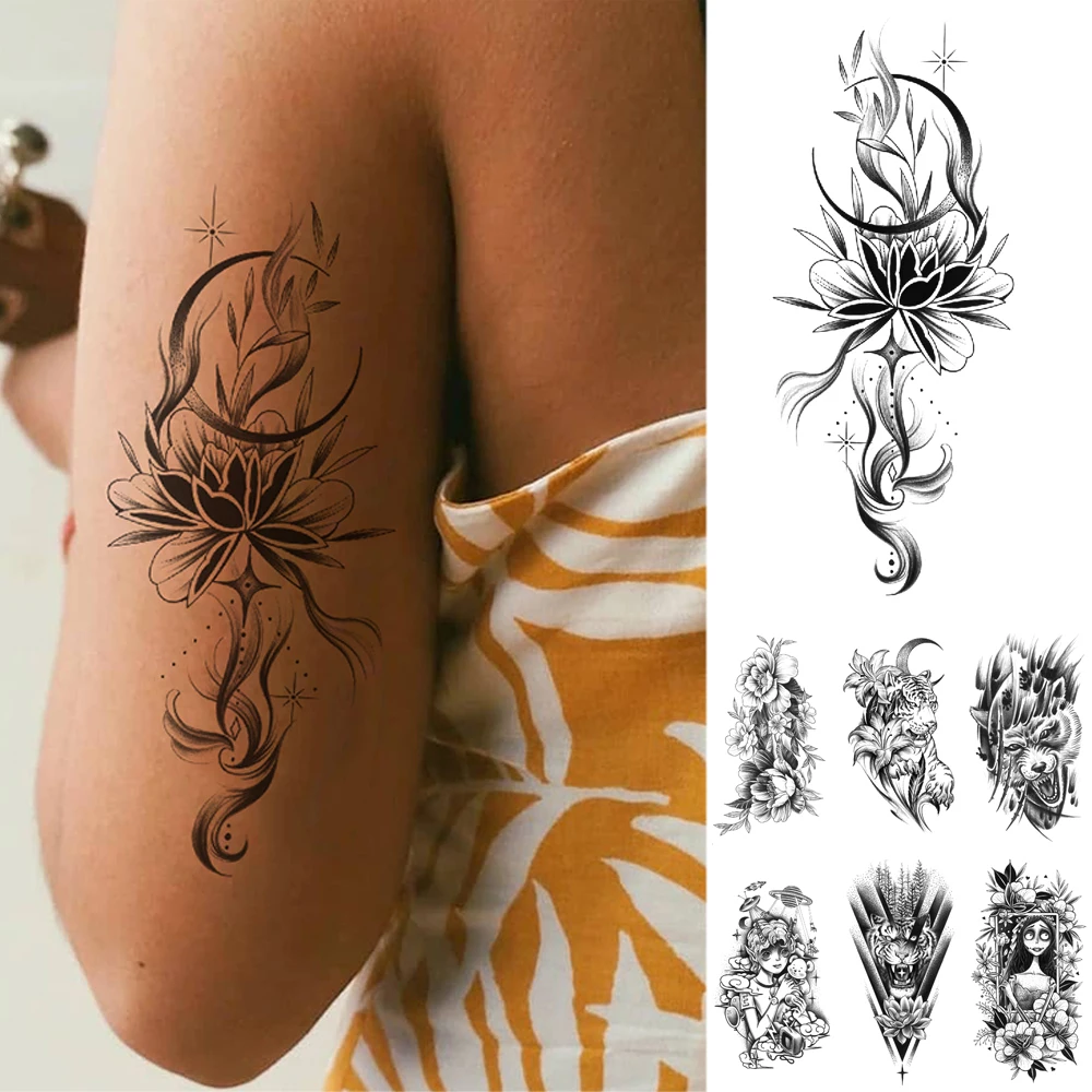 

Hands Face Temporary Tattoo Sticker for Men Women, Flower Moon Snake Designs Body Art on Arm Neck Shoulder Clavicle