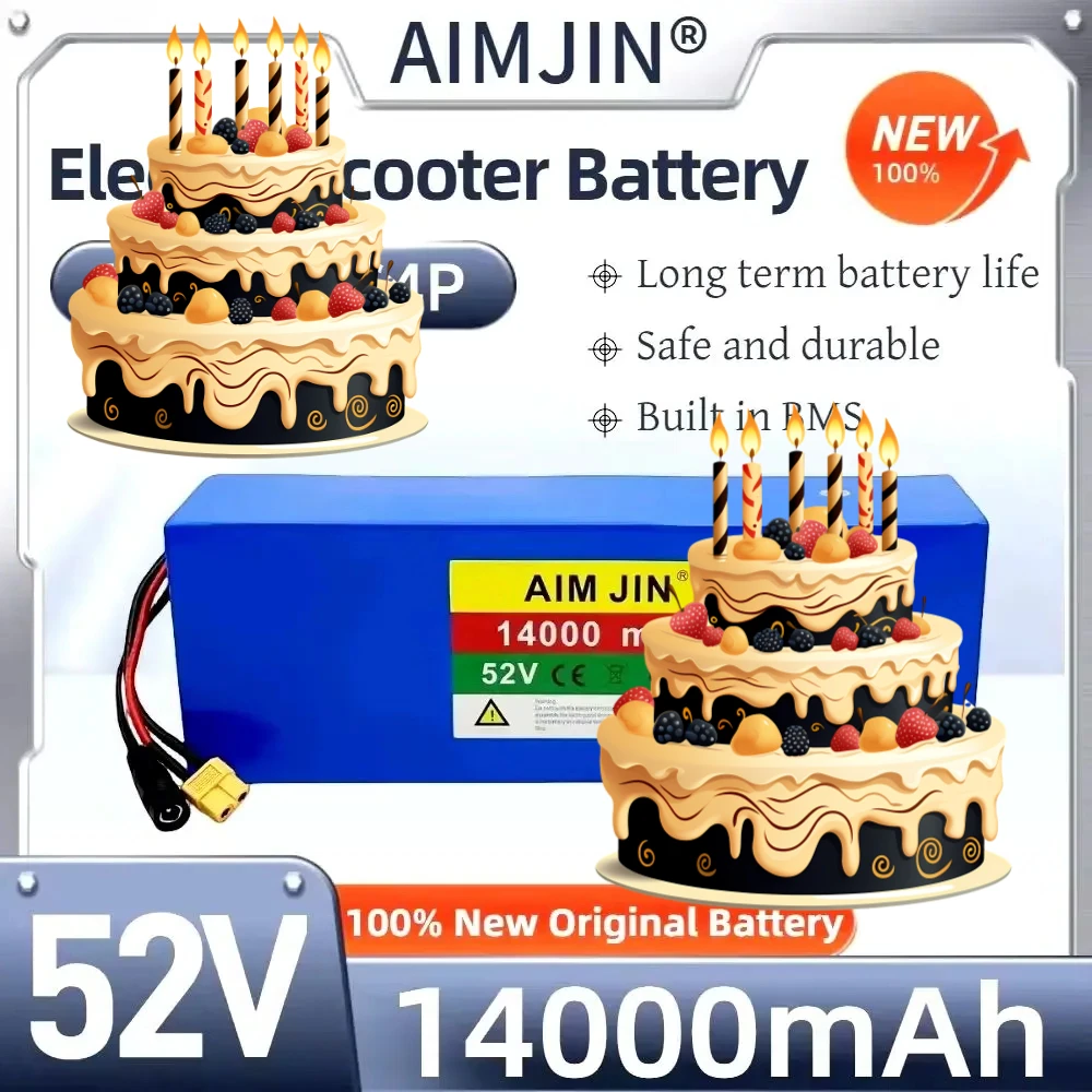 

14S4P 52V 14Ah High capacity 18650 Lithium Battery 1500W with BMS for Balance Car, Bike, Scooter, Tricycle + 58.8V Charger