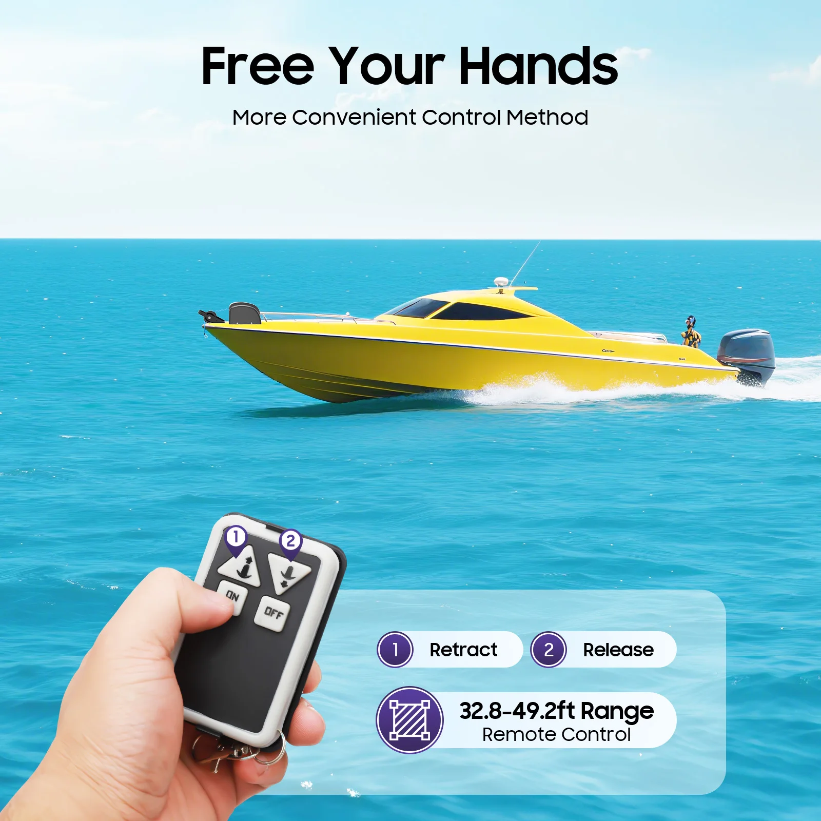 45LBS Electric Boat Winch with Remote Control, Power-Saving 12-Volt DC Motor 100ft. Braided Anchor Rope for 24ft Long Boat