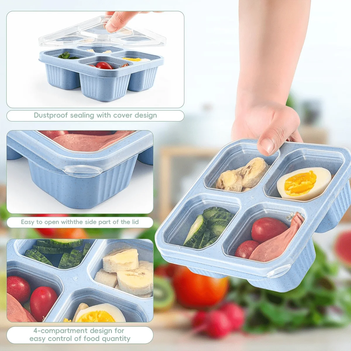 4PCS Food Crisper With Cutlery, Material, Snack Box, Fruit, Lye Bread, Travel Lunch Box, Reusable, Christmas, Halloween Gifts