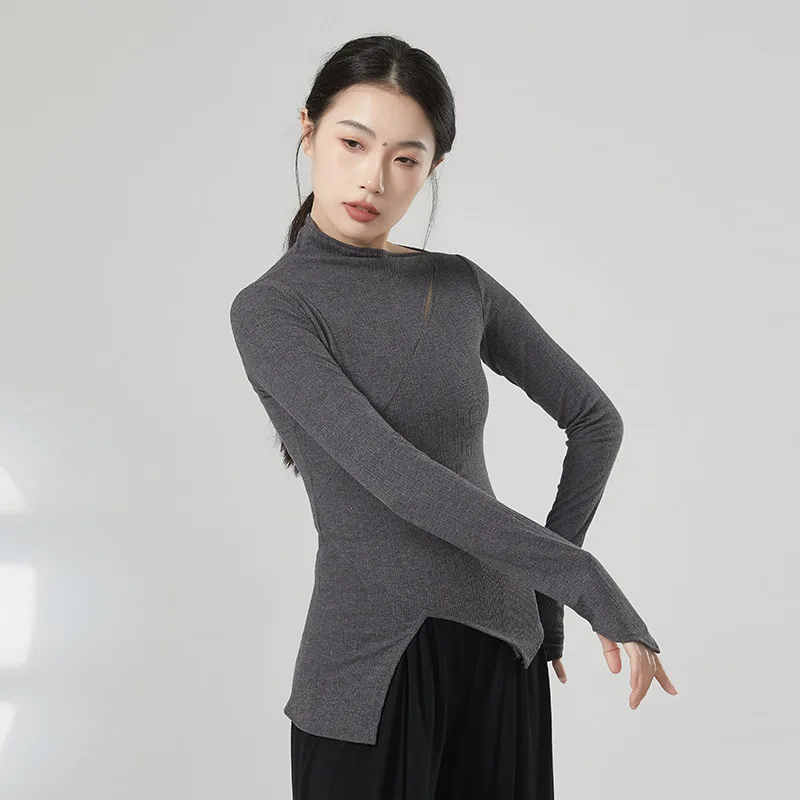 ملابس ممارسة الرقص الحديث للخريف والشتاء قميص برقبة قطرية وأكمام طويلة ملابس الرقص الكلاسيكي ملابس تدريب الجسم