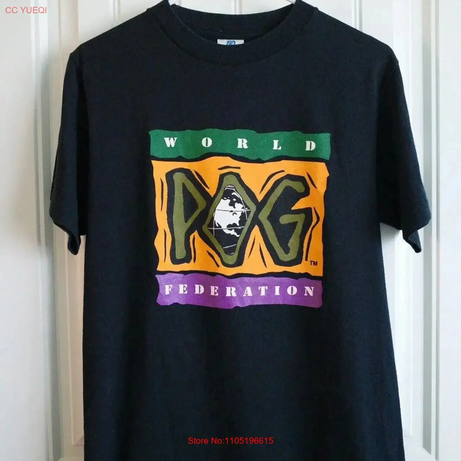 Vintage RARE World POG Federation Black T Shirt Made in USA Belton Mens M vintage Washed Stretched Casual graphic streetwear