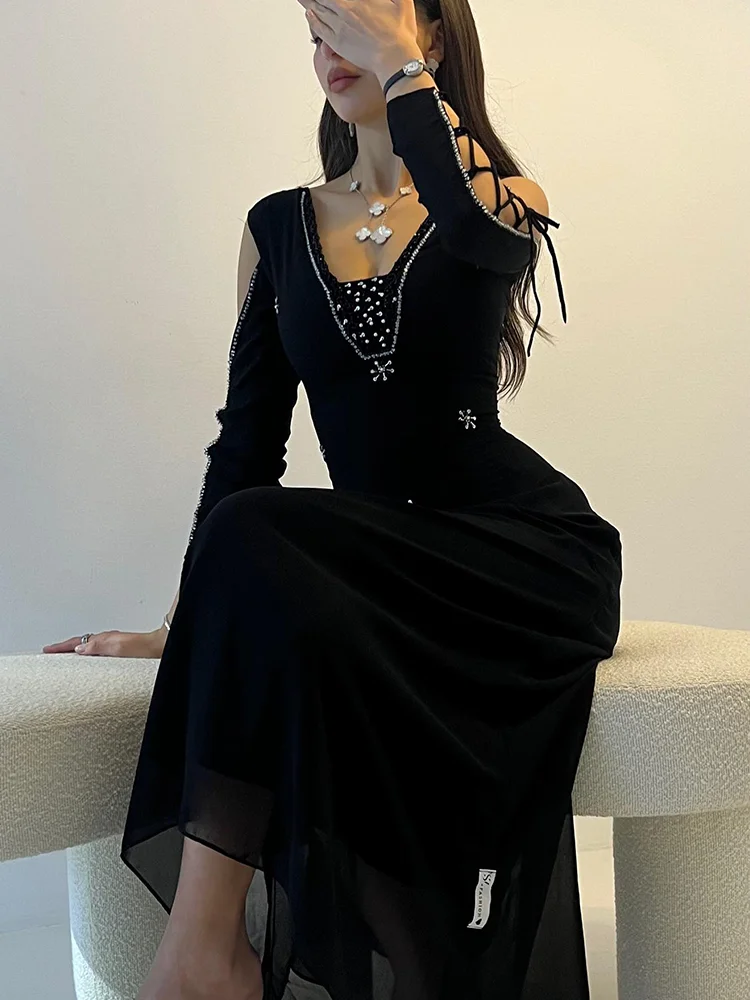 Jirocum Sexy A-Line Prom Dresses Women's Black V Neck Beaded Chiffon Evening Gown Ankle Length Special Occasion Gowns customized