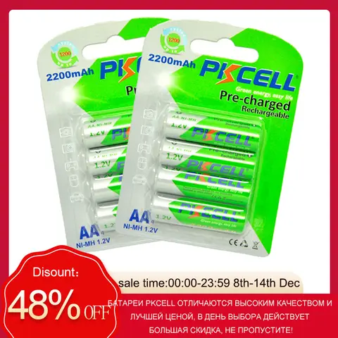 8PCS AA Batteries 2200mAh Pkcell