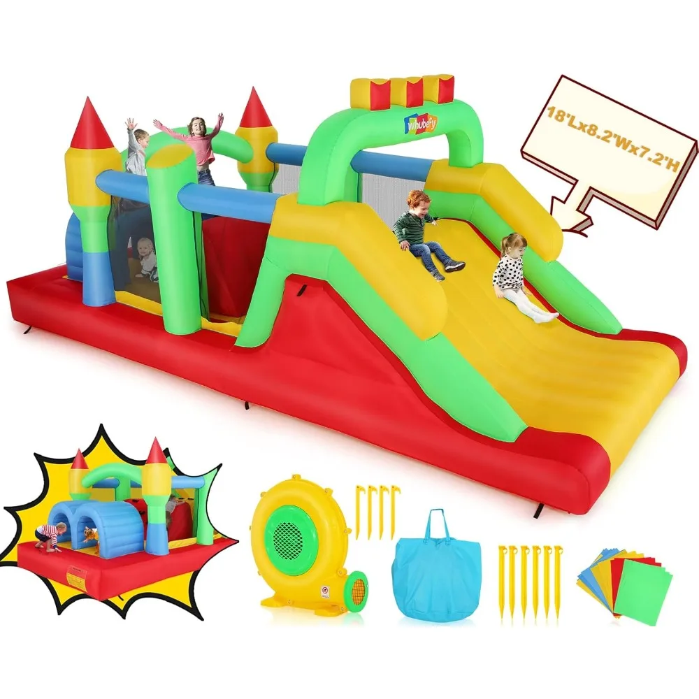 18x8.2FT Inflatable Obstacle Course for Kids 3-12, Blow up Inflatable Bounce House w/Slide Tunnels Climbing Obstacles Bounce