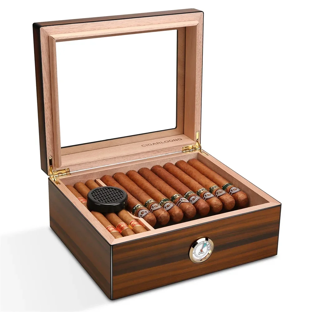 Beautiful Cedar Wood Cigar Humidor Large Capacity For 56pcs Cigar Humidor Glass Top Cigar Box Cabinet Portable Travel Humidor