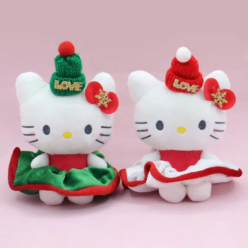 Hello Kitty pop sleutelhanger Sanrio knuffels Anime zwart lederen kerstsjaal Kt speelgoed schattig meisje hanger Kawaii kerstcadeau