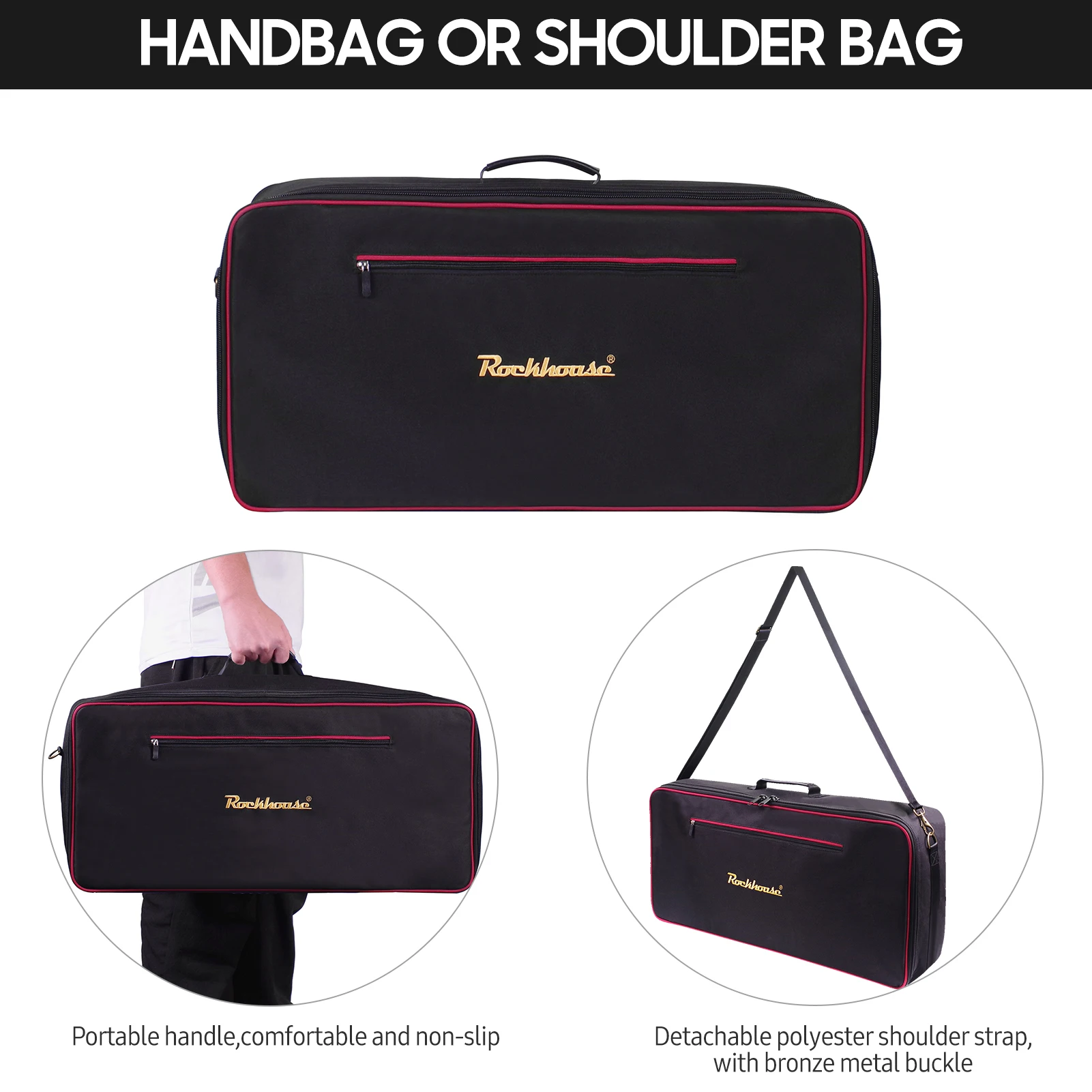 Borsa a pedale effetto Rockhouse borsa a tracolla portatile con cerniera in tessuto Oxford con tracolla staccabile (nero)