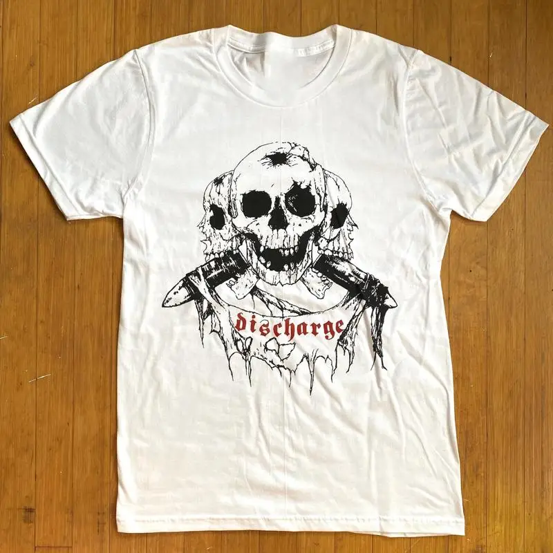 Discharge Three Skull Weiß Alle Größen S 5XL Schwarz AG2123 T-Shirt