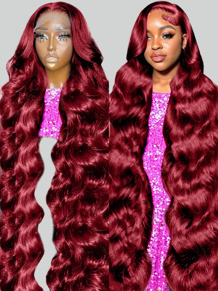 Body Wave Burgundy 99J Lace Front Wig 13x4 13x6 HD Lace Frontal Wig Human Hair PrePlucked Red Colored Wig for Women 250 Density