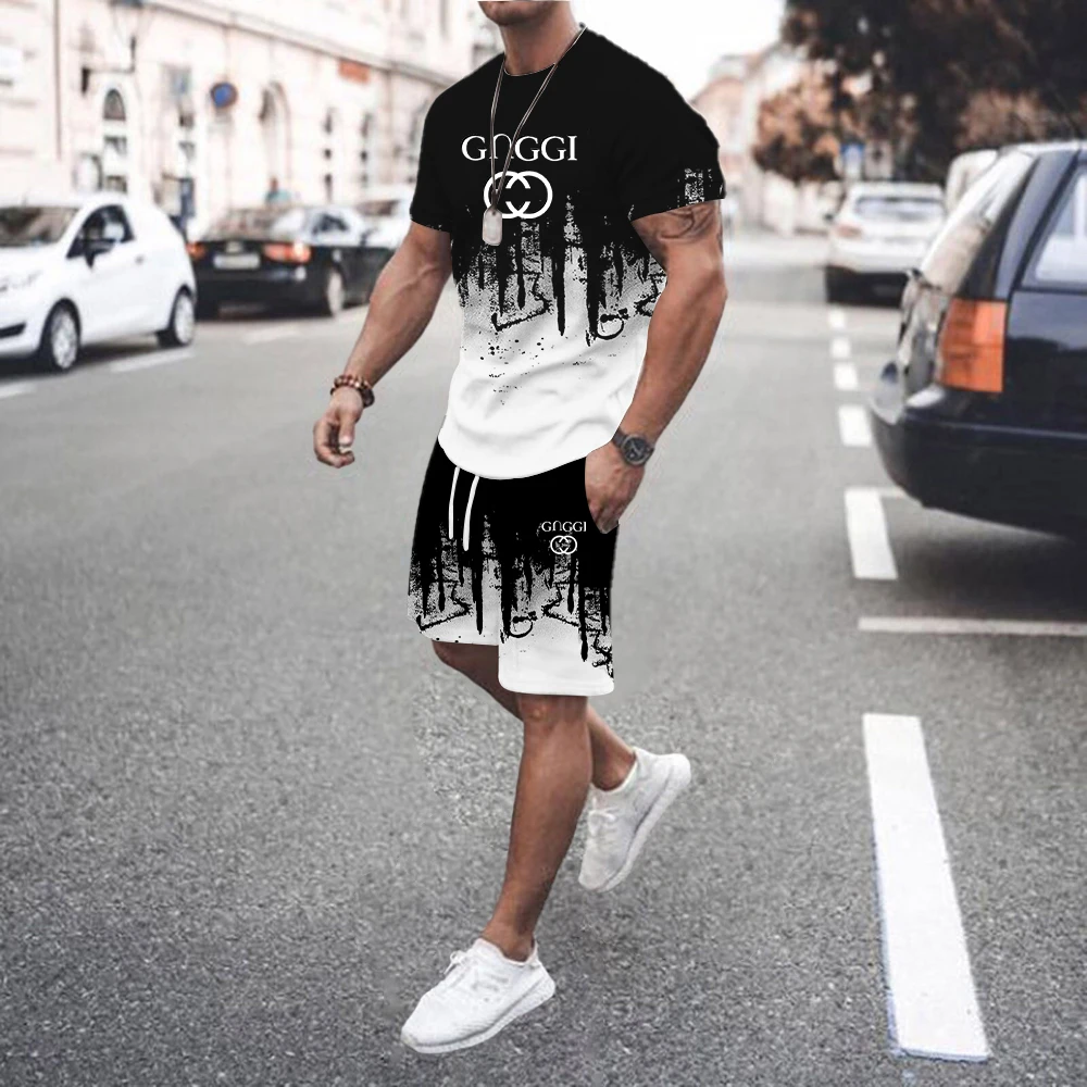 Summer Men\'s Sets Fashion Tracksuit Men Short Sleeve T Shirts+Sport Shorts Suit Men Casual Men Clothing Mens Joggers Sets M-4XL