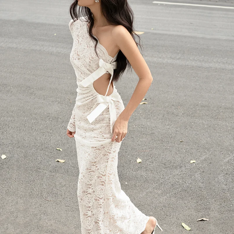 

Новое летнее модное платье 2026 года: белое, с вырезами, в французском стиле, легкое, роскошное, элегантное, кружевное, с открытой талией, для женщин