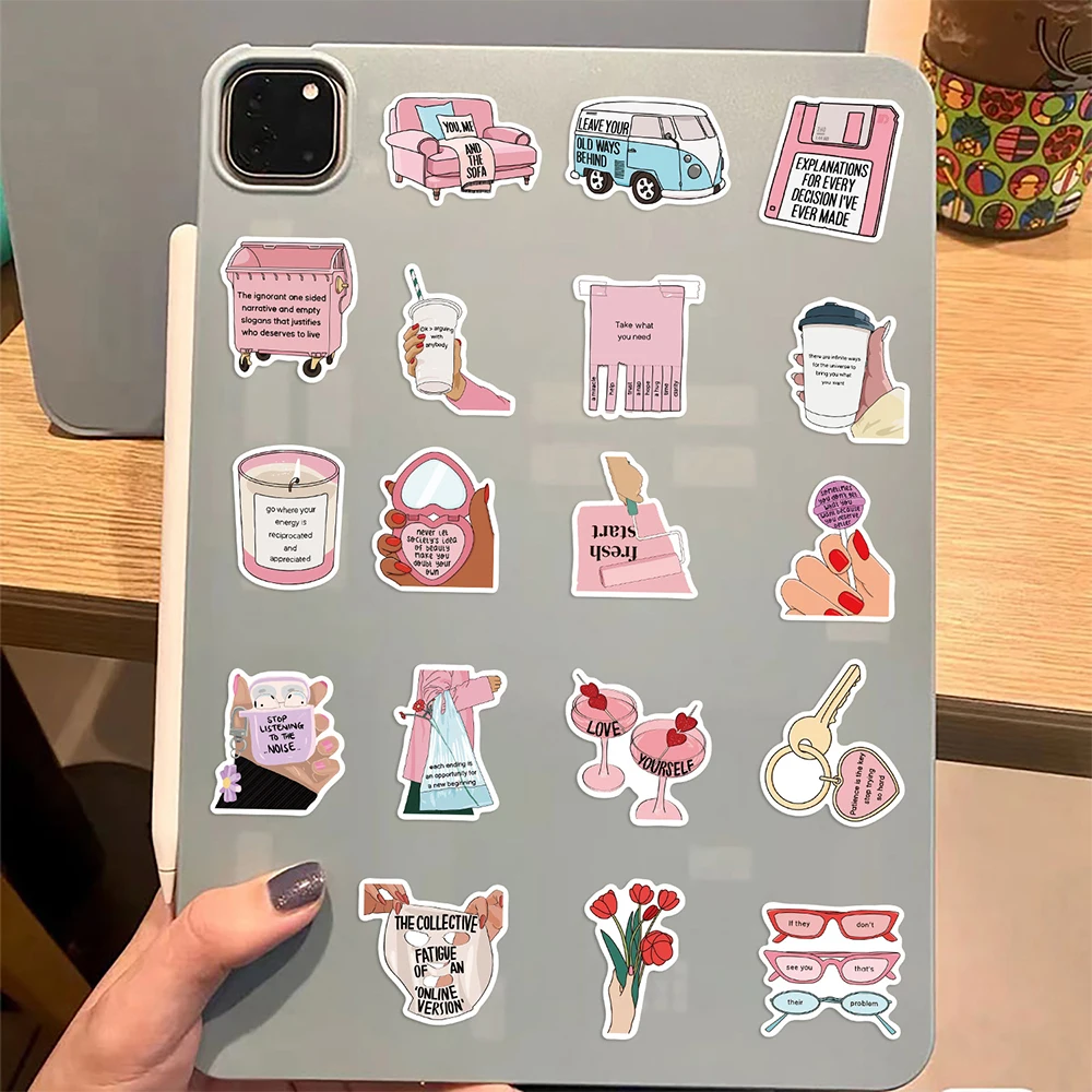 10/30/50PCS Pink Love Yourself Stickers DIY Phone Suitcase Notebook Laptop Skateboard Cartoon Waterproof Decal Decor Girls Toys