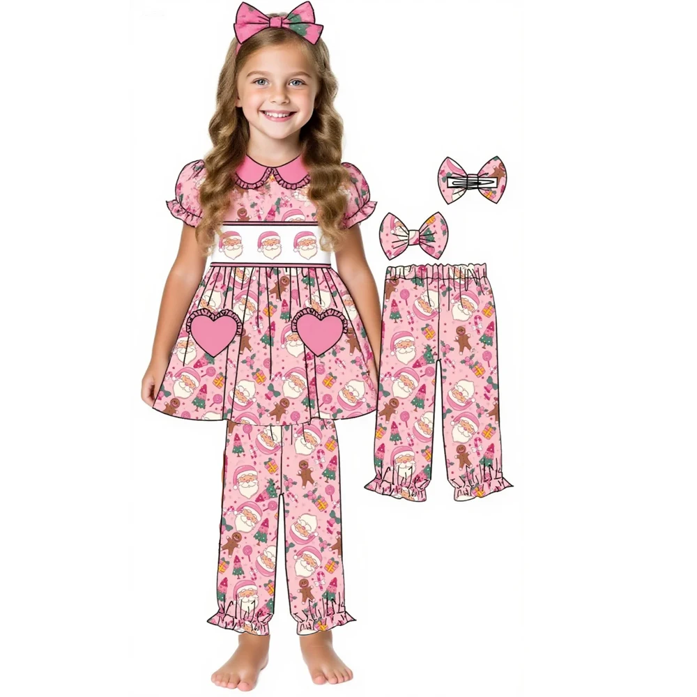 

Wholesale New Girls Christmas Santa Claus Pajama Set Girls Candy Pink Pajama Set Milk Silk