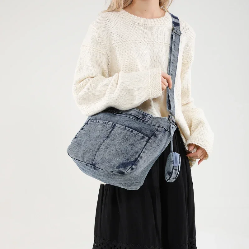 Sac à bandoulière en denim avec fermeture éclair, sac à main souple et polyvalent, sac à bandoulière populaire, sac initié au style occidental, document solide, savoir à chaud, mode, 2025