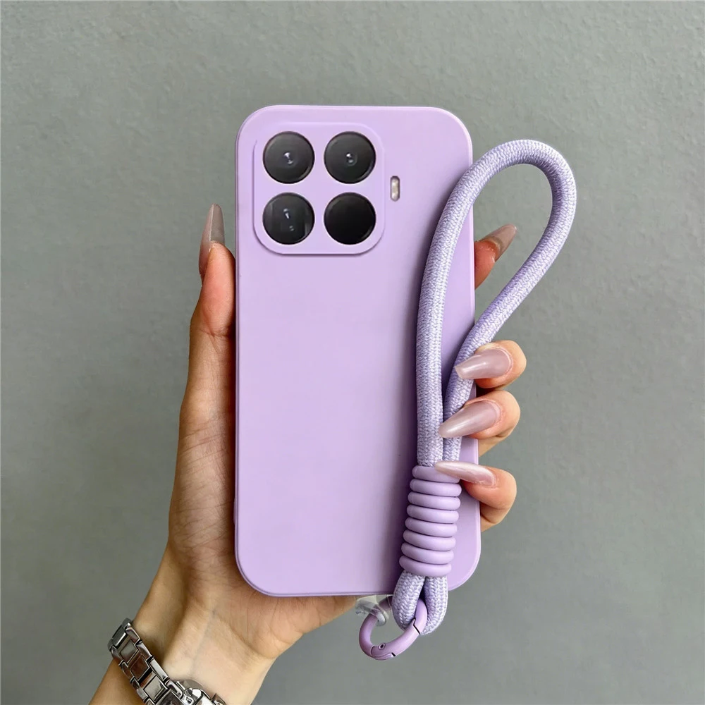 Coque de téléphone avec cordon en corde pour Xiaomi 15T 14T 13T 12T 11T Pro 13 12 11 Lite 5G NE, couleur unie mate, coque arrière en silicone souple