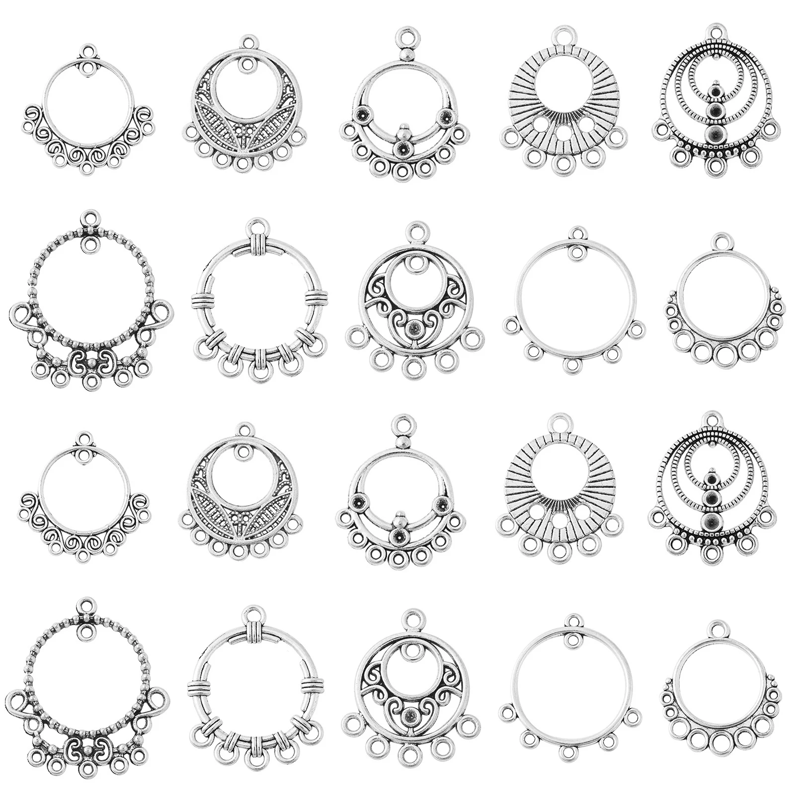 

PandaHall 60Pcs 10 Styles Tibetan Silver Chandelier Component Link Charms Round Connector Charms for Earring Jewelry Making DIY