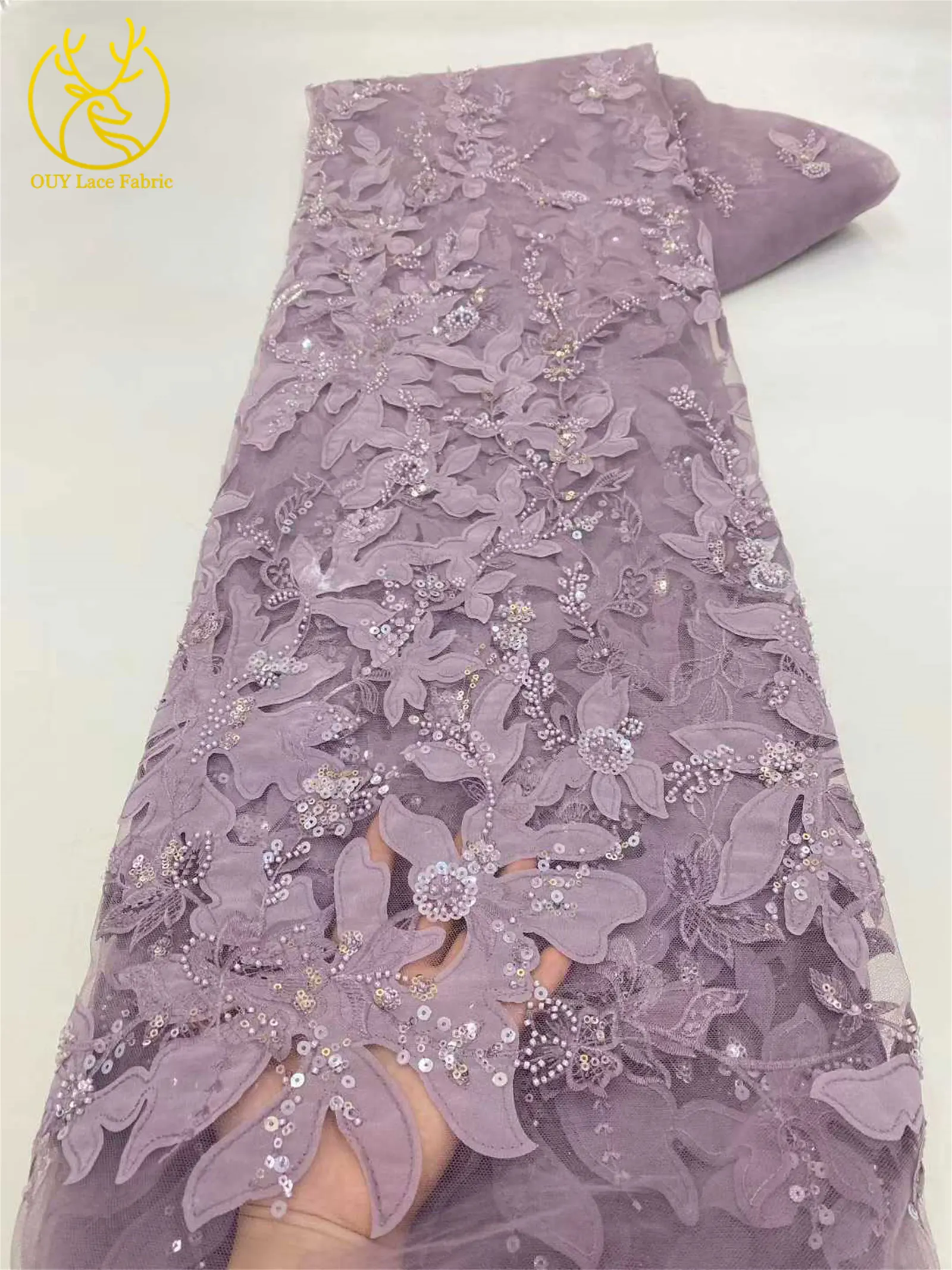 2025 African Beaded Decoration Mesh Design Lace Fabric 5 Yards French Sequin Lace Decoration For Exquisite Wedding Party Dresses