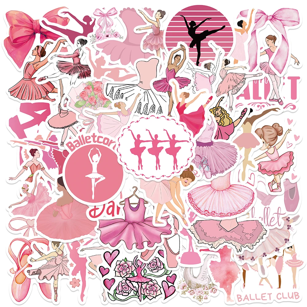 50pcs Pink Ballet Beautiful Girls Stickers DIY Aesthetic Decals For Laptop Suitcase Skateboard Guitar Phone Waterproof Stickers