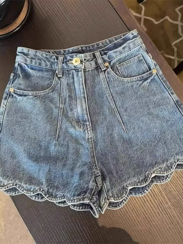 

High Waist A-Line orts Women's Blue Jeans Summer Slimming Loose Fit Hot Pants Casual Straight Leg Trousers for Young Women