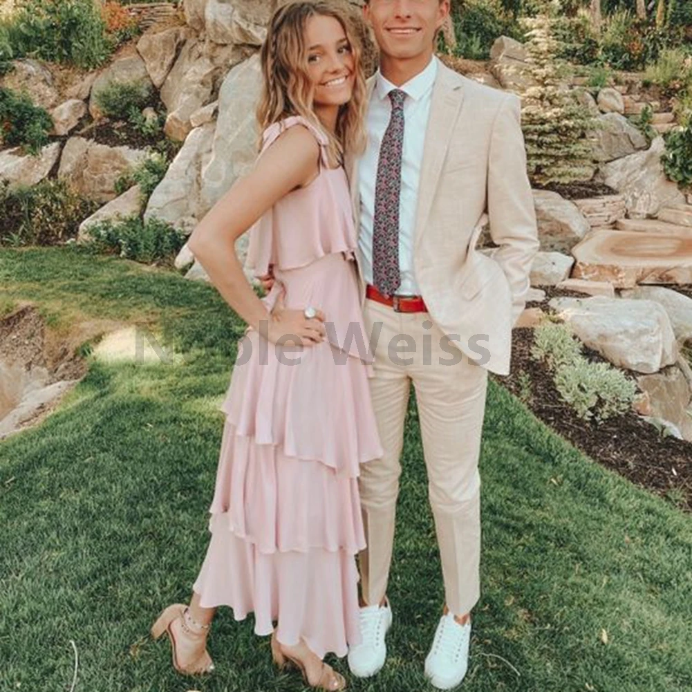 Prom Dress Ankle-Length Evening Gown Tiered Chiffon A-LINE Customize