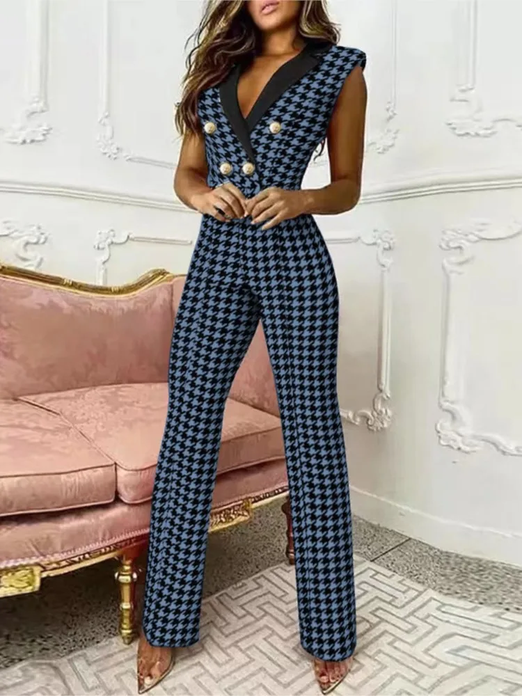   2024ฤดูใบไม้ผลิฤดูใบไม้ร่วงใหม่Jumpsuitsผู้หญิงลายสก๊อตแขนยาวSlim Professional Jumpsuits ElegantและElegant Jumpsuits