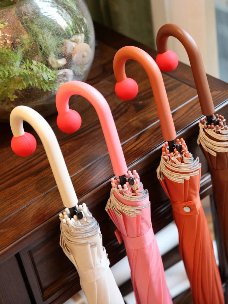 Fuyu مظلة كبيرة يندبروف مقاوم للماء مقبض طويل أنف أحمر مهرج الكرة الحمراء الخيزران عقدة مظلة قطعة واحدة سطح القماش #5