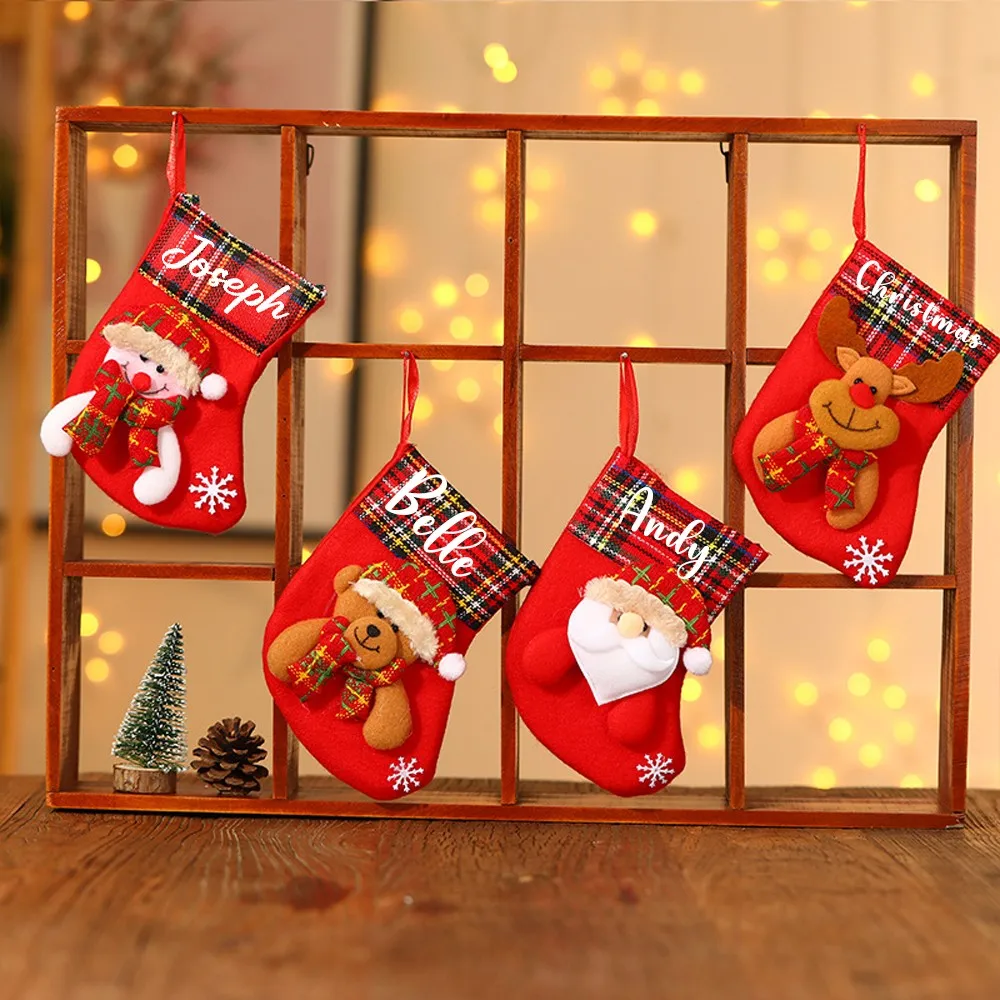 

Customized Christmas Stockings And Candy Bags Featuring Reindeer Bears Snowmen And Santa Claus—Gifts For Children And Families