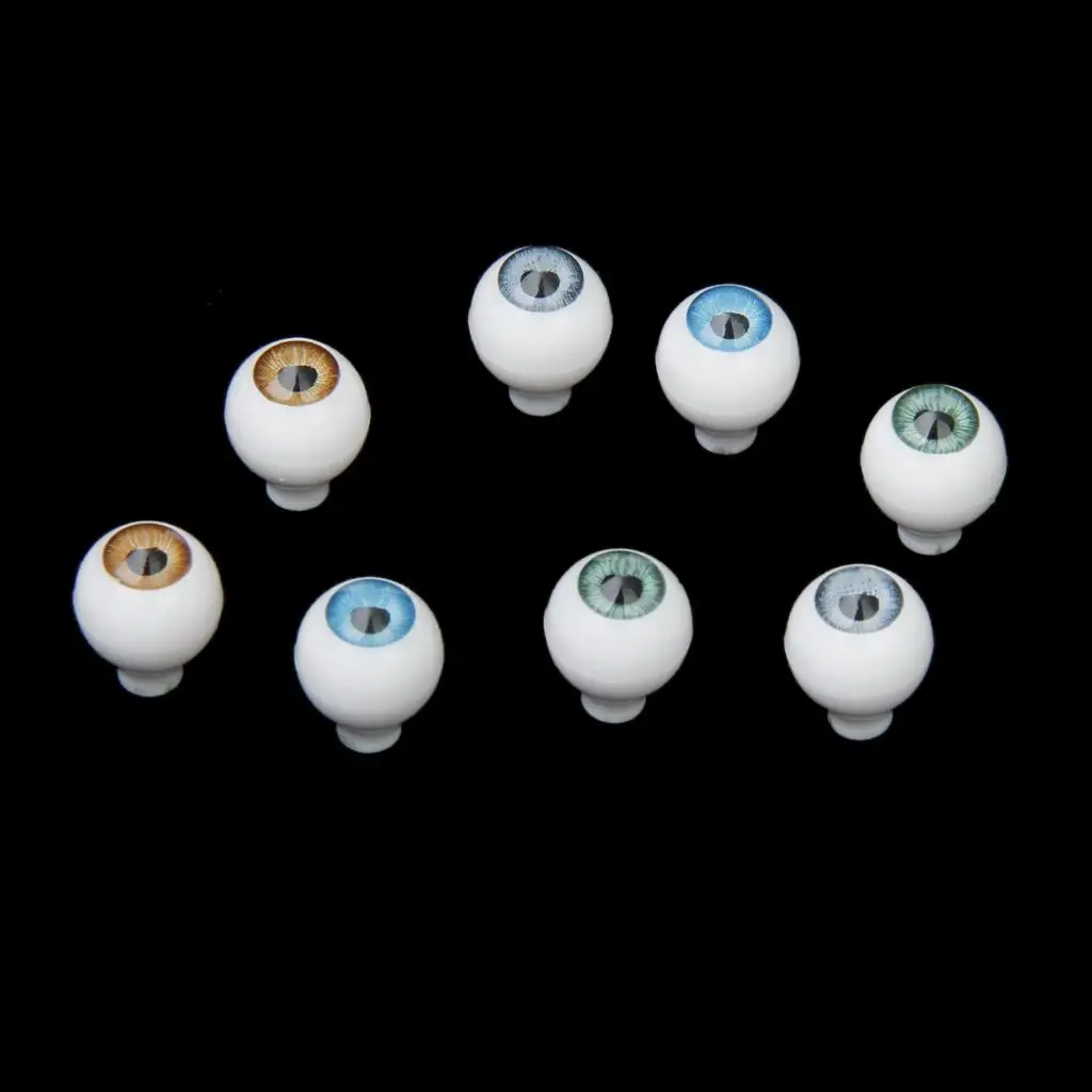 MagiDeal Simulation 4 Pairs Round Acrylic Doll Eyes DIY Eyeballs for Porcelain Dolls Animals Halloween Props Kids Toy 10x7mm