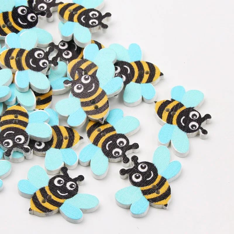 20pcs Cute Bee 2Hole Button Animal Wood Buttons For Sewing Accessories Clothing Needlework Scrapbook Decoration Crafts