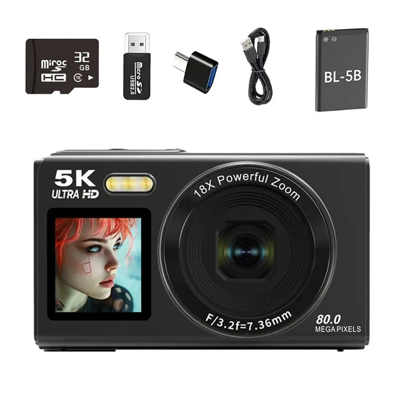 

A13E-5K Digital Camera 75MP For Photography 18X Digital Zoom Vintage Style Vlog Video Recorder With 180° Flip Screen Selfie Wifi