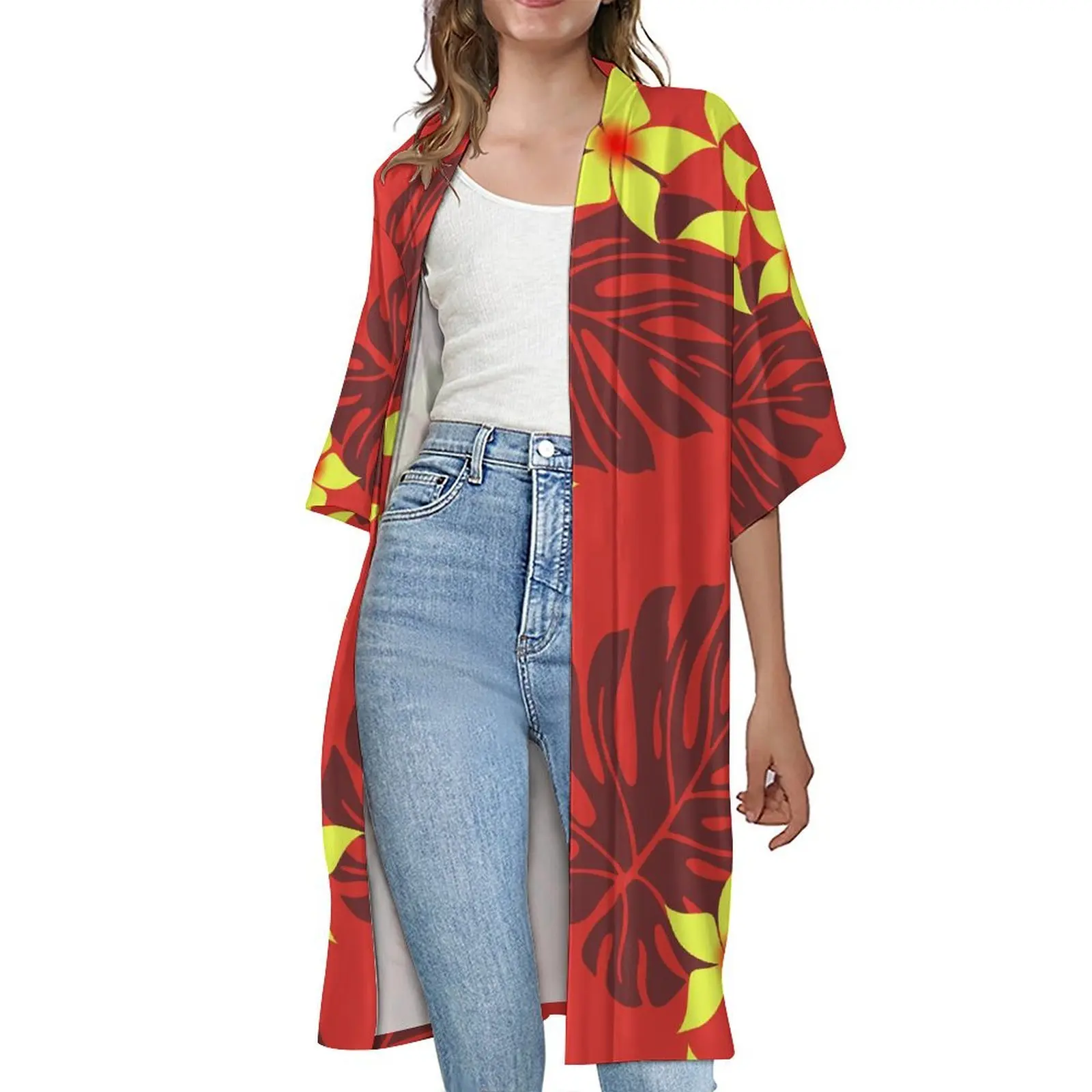 

Custom Polynesian Short Sleeve Cardigan Women'S Trench Coat Summer Sun Protection Coat Comfortable Fabric Loose Coat 2025