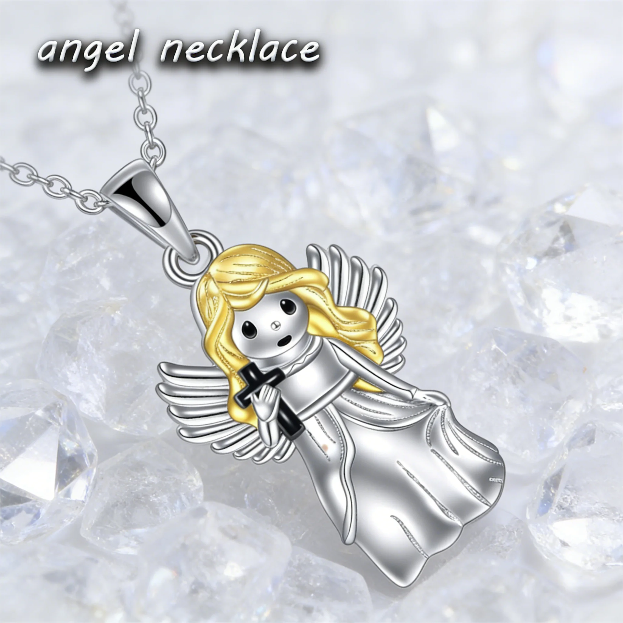 Collar con Cruz de Ángel Guardián de Aleación de Zinc en Dos Tonos, Regalo Religioso de Bautismo para Mujeres y Niñas