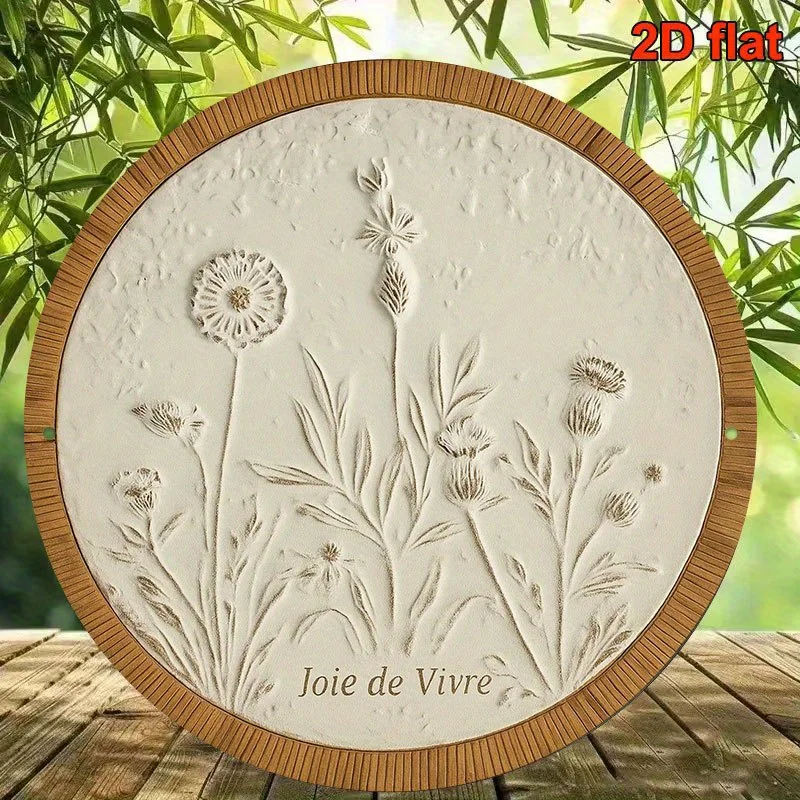 2D Flat, 1pc French Country Vintage Round Aluminum Wall Plaque - 8-Inch French-Style Rural Flower Decor Sign Suitable for Farmho