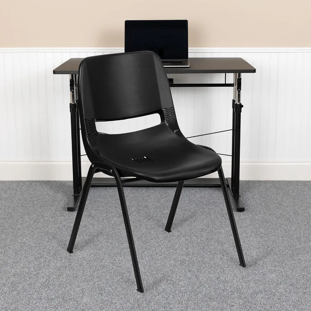 Black Ergonomic Shell Stack Chair with Black Frame and 16'' Seat Height