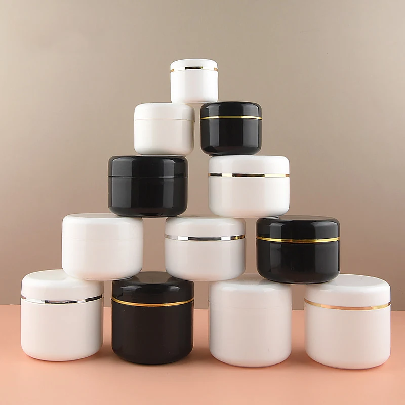 10g-150g Travel Face Cream Lotion Cosmetic Container Refillable Bottles White Plastic Empty Makeup Jar Pot Silver Gold Edge