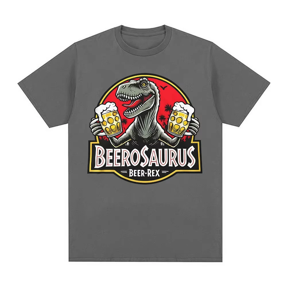 Beerosaurus مضحك البيرة ريكس ديناصور تي شيرت الرجال النساء الملابس موضة تي شيرت غير رسمي القطن المتضخم قصيرة الأكمام تي شيرت