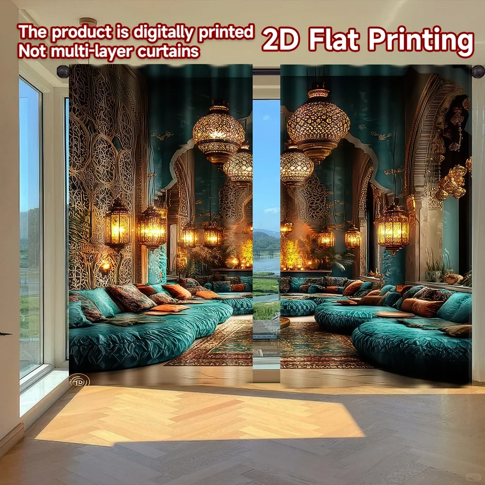 

2D flat printing 2pcs Curtain Arabic-Themed Cozy Lounge Digital Printed Polyester Drapes Birthday Party Use for Booths Studio