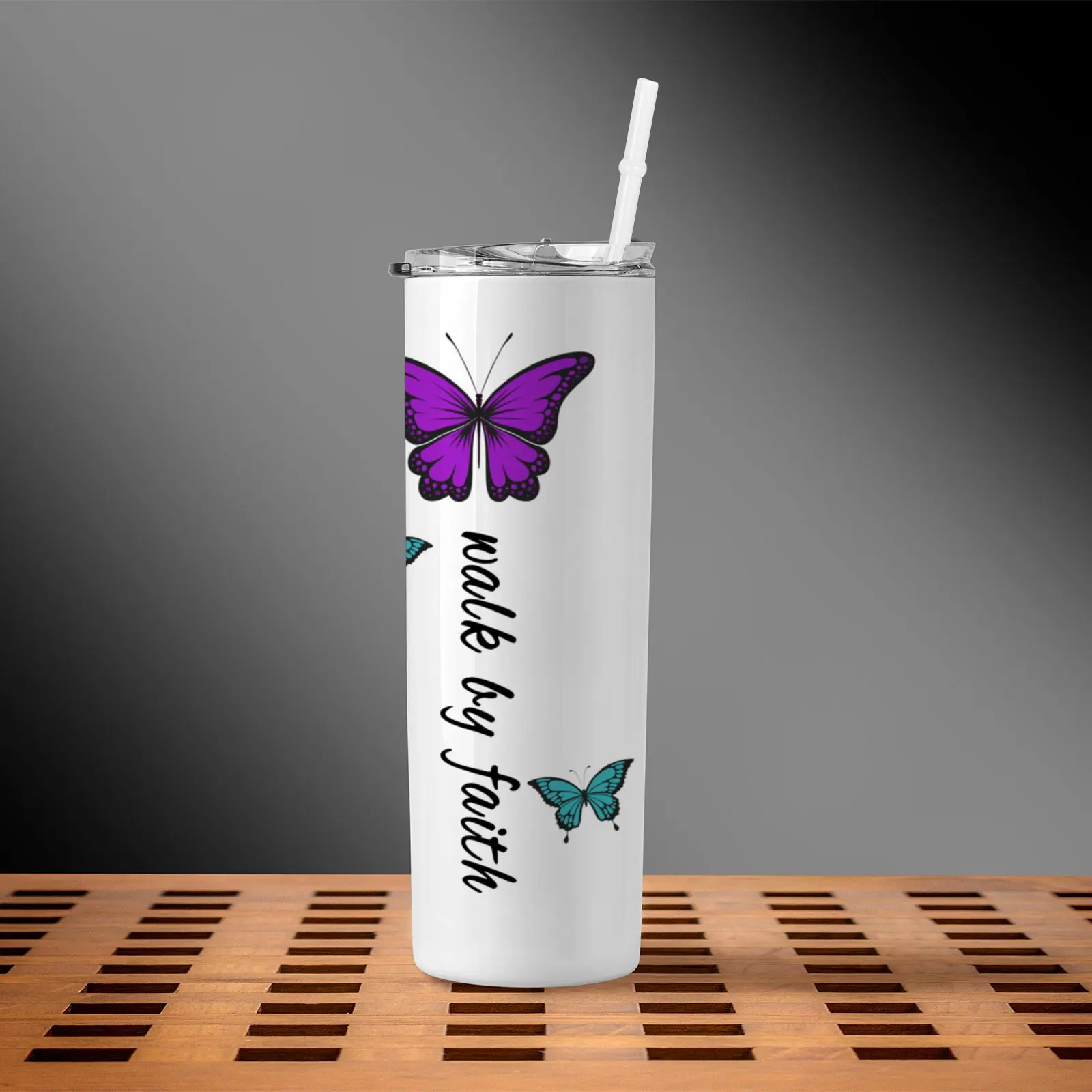 1pc, 20oz Butterfly Cup Stainless Steel Tumbler, Beautiful Print Double Wall Vacuum Insulated Travel Mug, Gifts For Parents