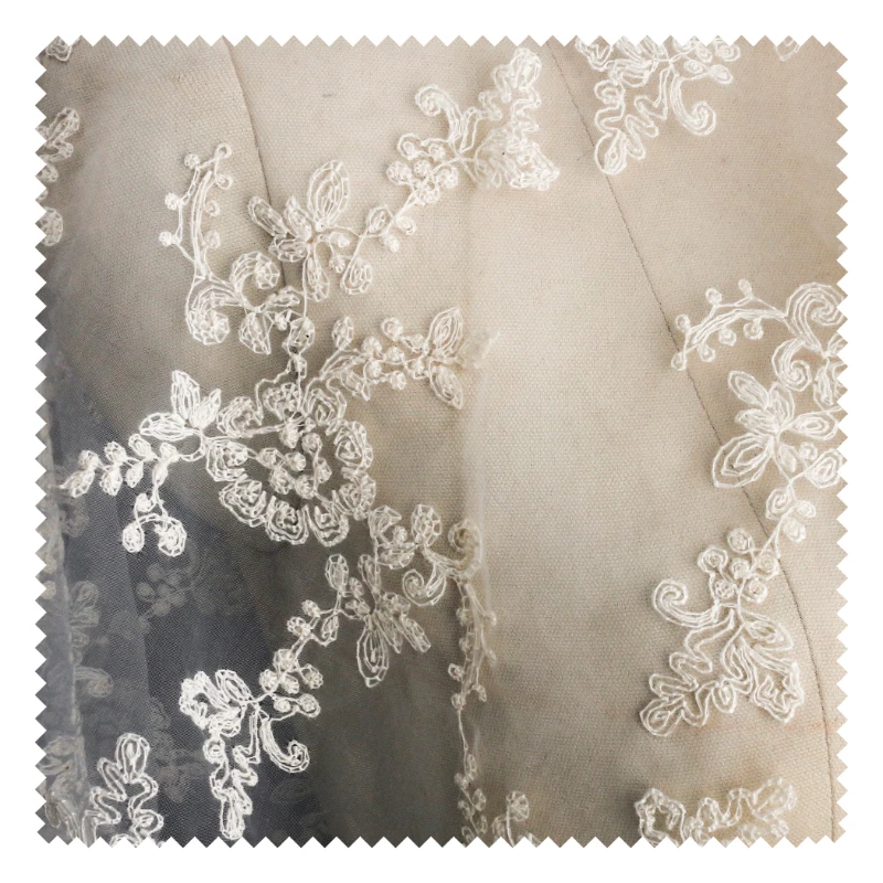 Jacquard Fabric Pure White Embroidery Pattern Mesh Lace Transparent Wedding Dress Cloth Apparel Diy Sewing Polyester Material