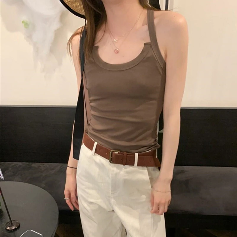 

Женский хлопковый топ Nordic Mat с U-образным вырезом, облегающий, повседневный, на тонких бретелях, А-силуэт