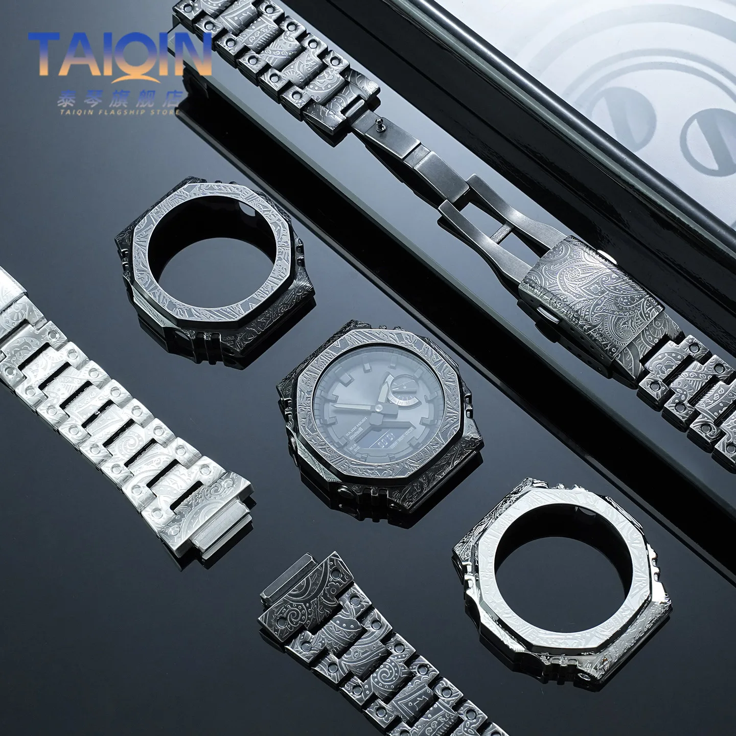 GA2100 Metal case strap For Casio G-SHOCK  GA-2110 GA-2100 B2100 Carved set mod kit Stainless Steel small block bezel watchband